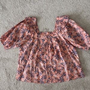 Cleobella Peach and Navy Floral Blouse